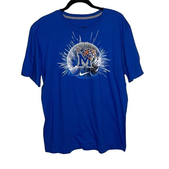 NWT Nike Men's University of Memphis Basketball Short Sleeve Crewneck Tee Blue L - Picture 1 of 5